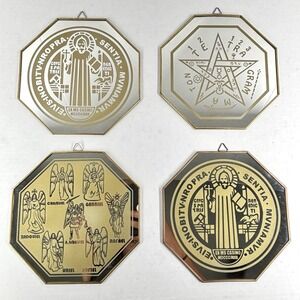 4 Hanging 7.8" Mirrors Saint Benedict 7 Archangels Tetragrammaton Pentagram Star